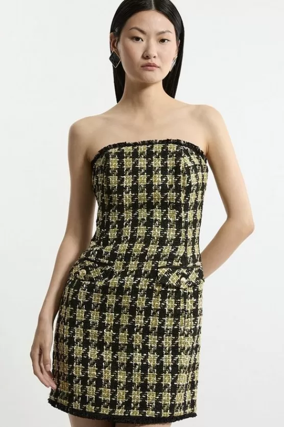 Hot Karen Millen Wool Blend Check Boucle Bandeau Mini Dress multi