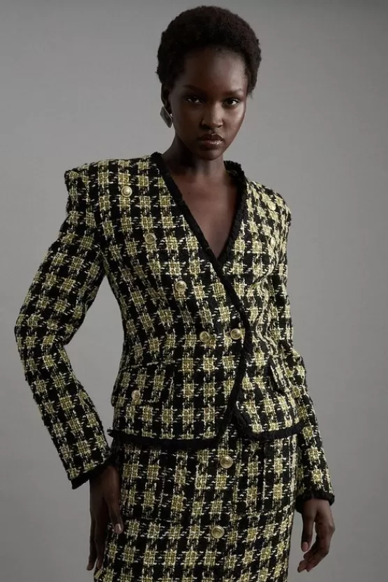 Cheap Karen Millen Wool Blend Check Tailored Asymmetric Jacket multi