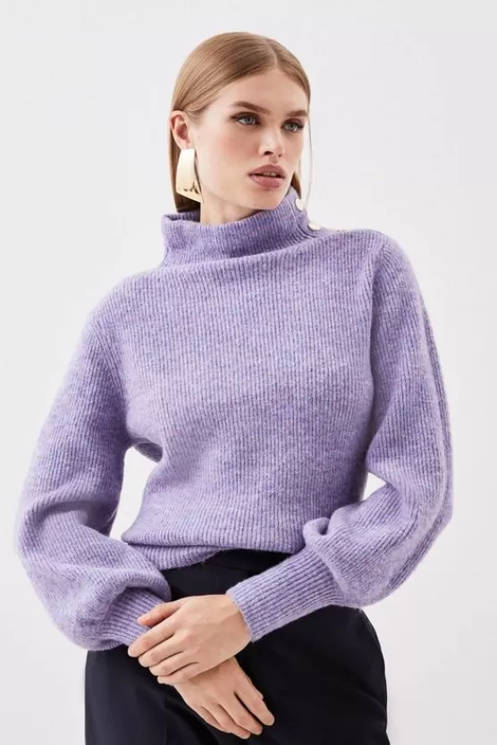 Discount Karen Millen Wool Blend Cosy Funnel Knit Sweater purple