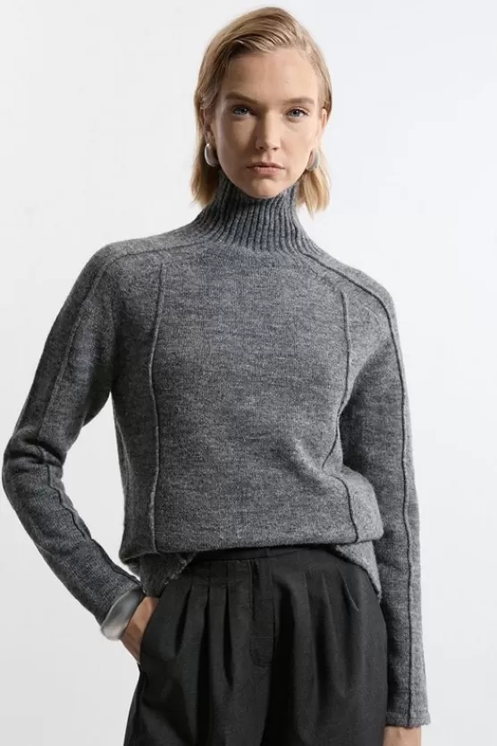 Cheap Karen Millen Wool Blend Cosy Knit Longline Sweater grey