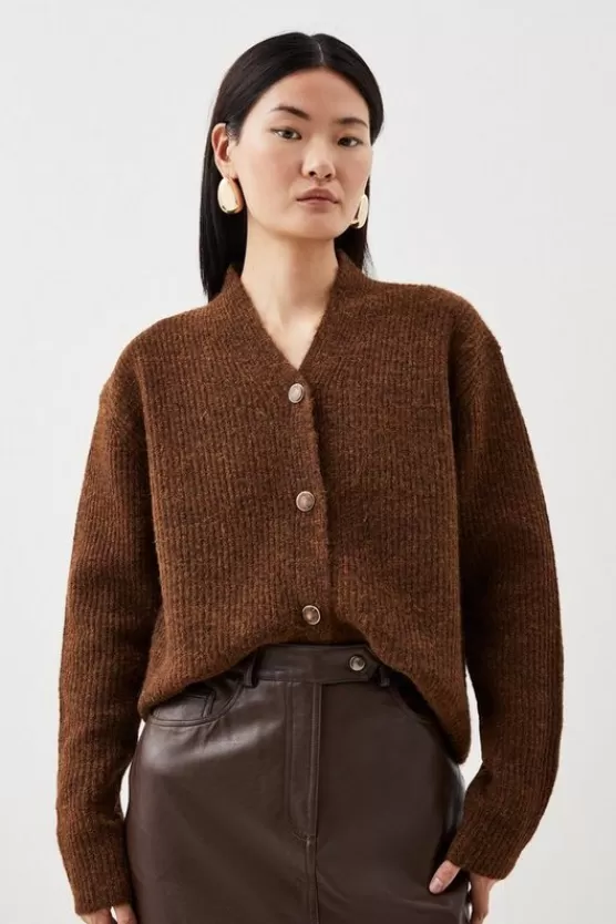 Store Karen Millen Wool Blend Cosy Slouchy Knit Cardigan chocolate