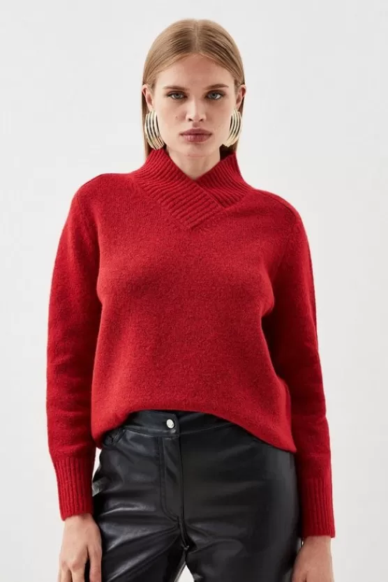 Store Karen Millen Wool Blend Cosy V Neck Knit Sweater red