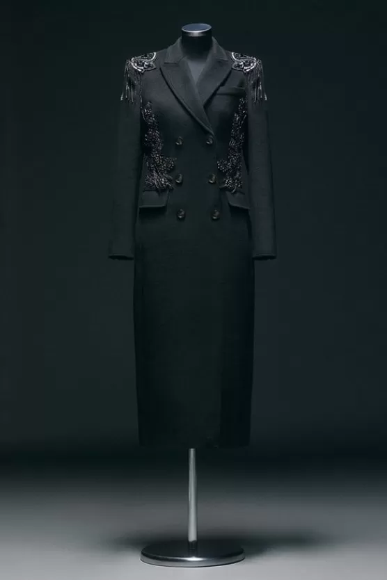 New Karen Millen Wool Blend Crystal Embellished Double Breasted Tailored Maxi Coat black
