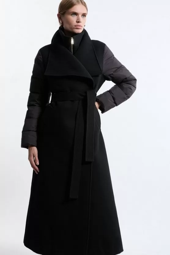 Flash Sale Karen Millen Wool Blend Hybrid Puffer Belted Midi Coat black