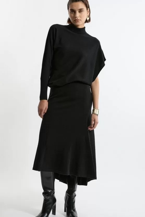 Best Karen Millen Wool Blend Knit High Low Midi Skirt Wool black