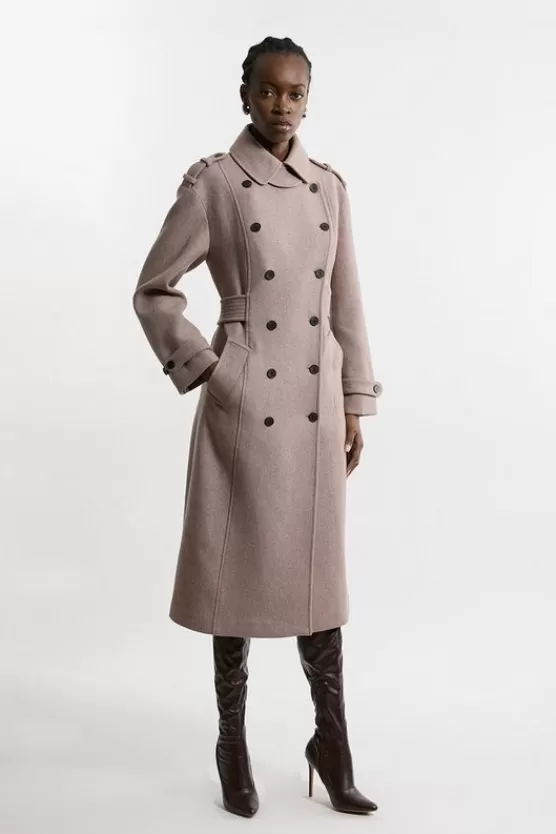 Best Sale Karen Millen Wool Blend Military Midi Coat oatmeal