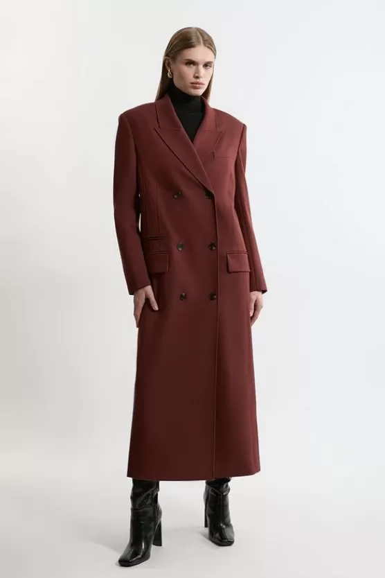 Best Karen Millen Wool Blend Tailored Double Breasted Long Line Coat chocolate