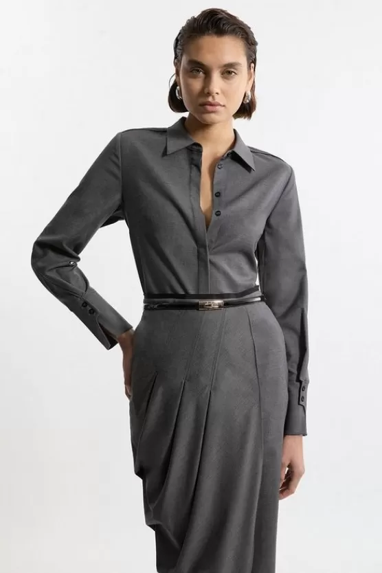 Store Karen Millen Wool Blend Tailored Shirt grey