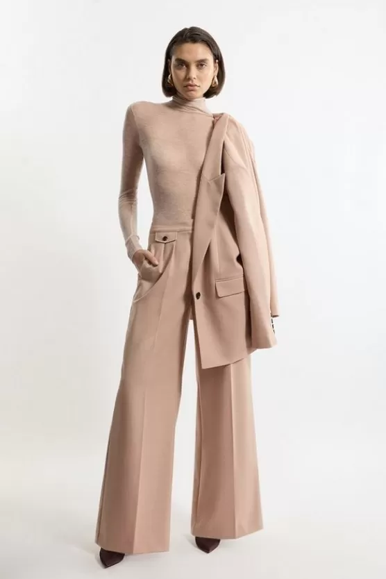 Cheap Karen Millen Wool Blend Tailored Wide Leg Pants camel