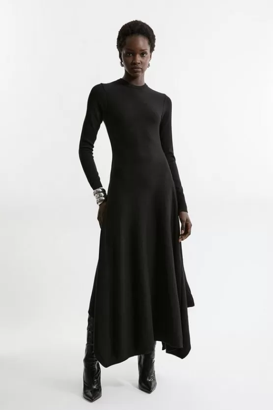 Store Karen Millen Wool Look Hanky Hem Maxi Knit Dress black