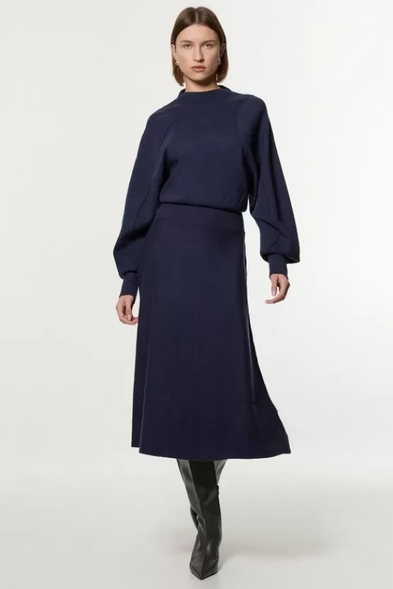 Best Sale Karen Millen Wool Look Rounded Sleeve Knit Midaxi Dress navy