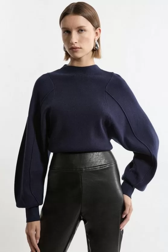 Clearance Karen Millen Wool Look Rounded Sleeve Knit Top navy