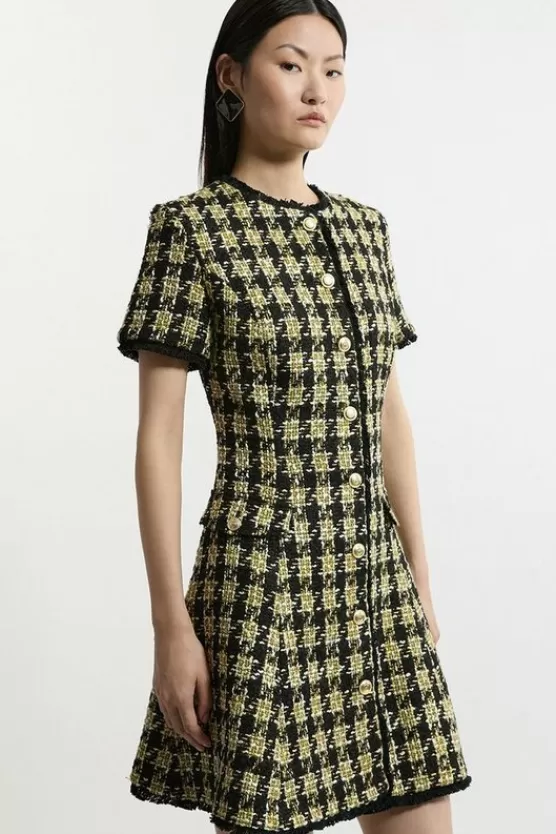 Store Karen Millen Wool Mix Boucle Check Tailored Mini Dress multi