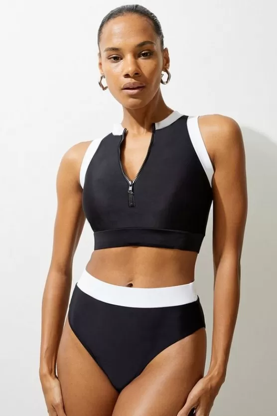 Shop Karen Millen Zip Up Racer Bikini Top mono